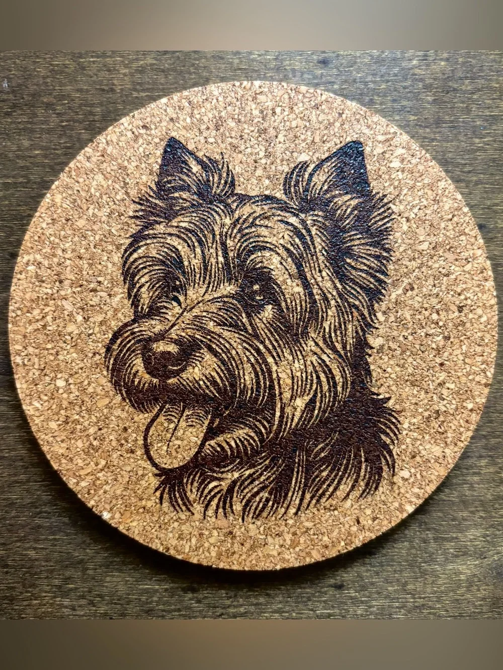 Australian Terrier Dog Face Laser Engraved Cork Coaster